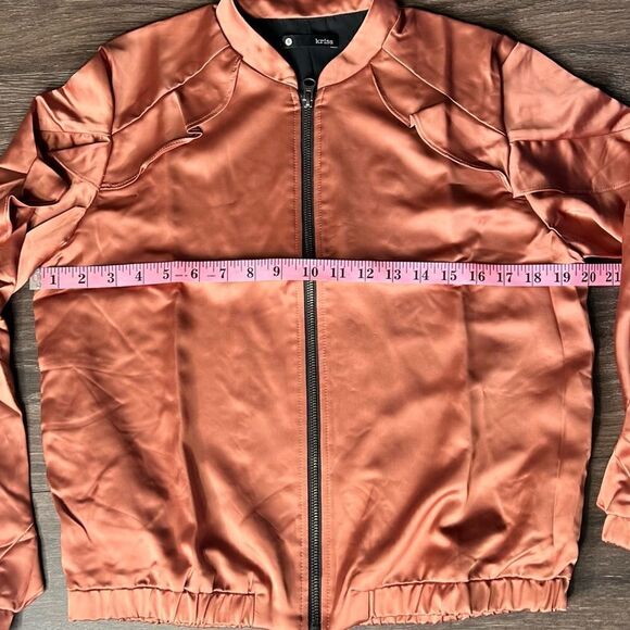 REVOLVE Krisa Ruffle Satin Style Bomber Jacket in Copper. Lined. Size Small. NWT - Picture 14 of 16